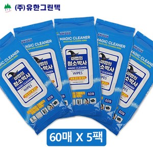 유한그린텍 마법의 청소박사 캡형 60매 5팩 간편한 청소티슈 만능크리너 매직크리너 매직클리너, 5개