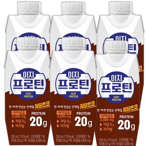 파스퇴르 이지프로틴 우유단백질 저당 초코250ml(6입), 250ml, 6개