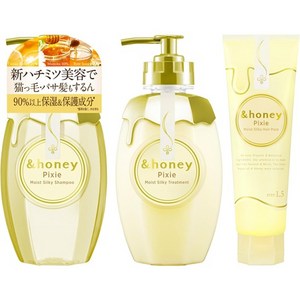 일본직발송 6. HONEY 앤 허니 픽시 모이스트 실키 3점 세트 [샴푸 440ML 트리트먼트 440G 헤어팩 130G], 플룰 꿀의 향기, One Colo, 1개