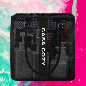 까사코지 물빠지는 수영 망사 바구니 비치 가방, 블랙