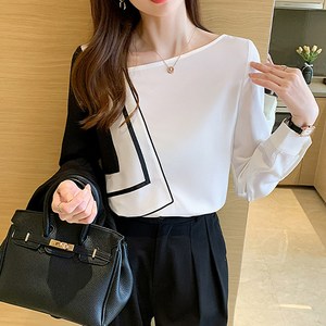 데일로엔 여성 스퀘어 포인트 언발 넥 블라우스