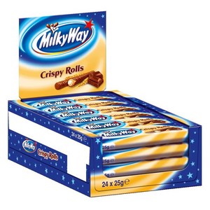 Milky Way Cispy Rolls 밀키웨이 크리스피 롤 초코바 25g 24개입, 24개