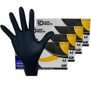 세계적인 명품 니트릴장갑 세이프헬스 고무장갑 라텍스장갑 (식품용), 블랙, M, 4개