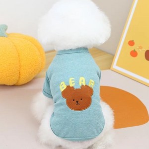 제이독 강아지 곰돌이 사과 자수 반팔티셔츠, 1개, 민트