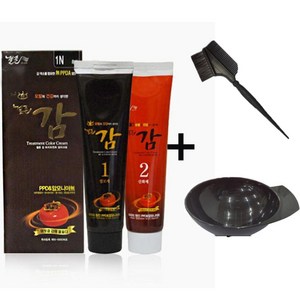 젤존 감 염색약 150g 무암모니아 무PPD 젤존 감 트리트먼트 칼라 크림 + 염색 볼 + 붓, 3N 흑갈색, 1개