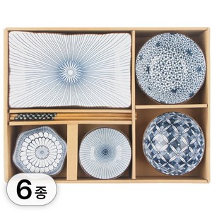 7P 일식 가정용 도자기 식기 그릇 세트 1인용 혼밥 테이블 웨어 접시 밥그릇 국그릇 고급 세라믹 한식 밥공기 식기류, R99883A(클래식, 1세트