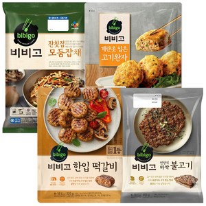 비비고 모둠잡채+계란옷입은 고기완자+한입떡갈비+바싹불고기, 322g, 2개