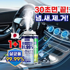 [99.99% 강력살균!] 1+1 차량용 살균 탈취제 다용도 원터치 살균소독제 실내 자동차 악취 차량 곰팡이 냄새 제거, 녹차향+녹차향, 1세트