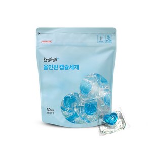 일일일청 고농축 올인원 캡슐 세탁 세제 30개입 코튼블루향 드럼 통돌이 겸용, 2개