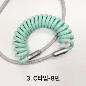 컬러 스프링 코일 USB C타입 8핀 케이블 충전기 선, 3.C타입-8핀, 민트그레이(고속충전), 1개