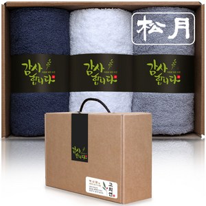 송월타올 40수 항균타올 코마사 180g x 3p 수건선물세트 환갑 칠순 팔순 결혼 교회 회사 어버이날 행사 조문 답례품, B세트 (네이비+화이트+라이트그레이)