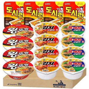 [블루존] 소컵라면 16개입 C세트 (육개장사발면+김치사발면+왕뚜껑+도시락) x4