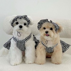 강아지여름옷 강아지멜빵 강아지치마 강아지원피스 강아지옷 강아지모자세트 강아지체크원피스, ΩΔ03강아지옷-체크멜빵LÅψ, 1개