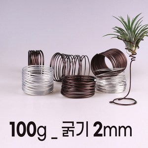 [100g] 분재 공예 원예 알루미늄 와이어 철사 끈 식물 화분 분재용 공예용 원예용, 2mm(길이_약11.5미터), 브라운100g, 1개