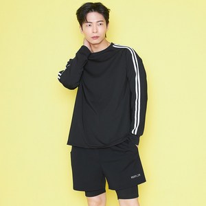 레이플러 남성용 빅사이즈 루즈핏 줄무늬 뱃살커버 래쉬가드 상하의세트 RTM23301+SPM23401