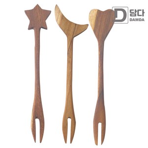 티크 나무-별 달 하트 포크 세트 (15x3cm), 1세트
