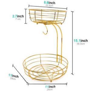 바나나 걸이 2 단 과일 바구니 금속 그릇 빵 거치대 대형 스탠드 정리함 행어 블랙, 3) Gold, 1개, 없음