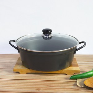 유유마트 국산 경질 국수 전골 냄비 육수 오뎅탕 깊은 양수 24 26 28 30 32 34, 1개, 34cm_냄비(뚜껑포함), 블랙