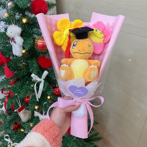 포켓몬 꽃다발 4종 피카츄 파이리 꼬부기 뮤 인형꽃다발, 파이리 학사모, 1개