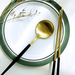 리빙디오 마리애블린 커트러리세트-골드 디너나이프+디너스푼+디너젓가락+디너포크+디저트스푼 고급수저 양식기 한식 선물용 수저세트, 블랙, 디너나이프, 1개