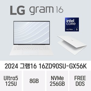 [당일출고] LG전자 2024 그램16 16ZD90SU-GX56K, Free DOS, 8GB, 256GB, 스노우 화이트