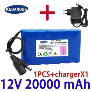 오리지널 휴대용 슈퍼 12V 20000mah 배터리 충전식 리튬 이온 배터리 팩 용량 DC 12.6V 30Ah CCTV 캠 모니터 + 신제품, 2.20Ah X1 ChageX1