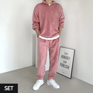 맨로틱 [SET]남녀공용 기모 발열 골지 맨투맨 + 조거팬츠 와이드 밴딩 세트