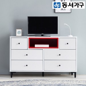 동서가구 아론 1200 높은 거실장 DF915140, 거실장 색상_화이트[유광] 공간박스 색상_오크[무광]