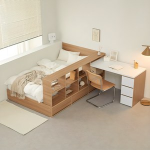 [향균커버100%선물] 파로마 큐브A 책장형 수납침대 슈퍼싱글 책상포함 독립매트리스 / 책상형침대 공간분리가능, 오크 + 방수커버