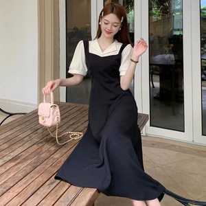 ANYOU 여름원피스 패치워크 투피스 허리가 잘록해 보이는 원피스