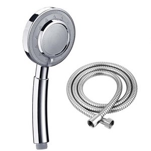 3단수압조절 마사지 샤워기+스텐호스1.5m 세트 수압상승샤워기헤드 고압샤워기헤드 셀프샤워기교체, 실버, 1개