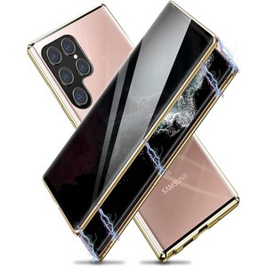 Junstar 삼성 갤럭시 S23울트라 적용 강화유리 양면 풀커버 마그네틱 자동흡착 일체형 메탈 테두리 투명 휴대폰 케이스