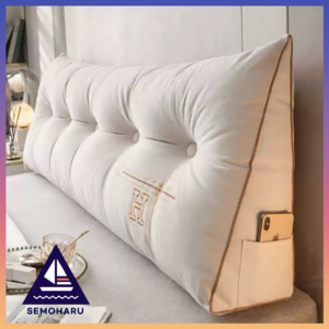 semoharu 대형 침대벽쿠션 삼각 침대헤드 베개 등받이 쿠션 휴대폰 보관 벽매트, 크림