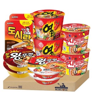블루존 용기 큰컵라면 5종 10개입 세트 ( 왕뚜껑2 짬뽕왕뚜껑2 도시락2 진라면2 열라면2), 1세트