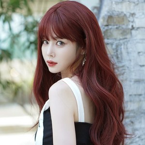 이쁘다샵 가발위드 긴머리 웨이브 여성 통가발 로즈베리, 로즈베리 레드, 1개