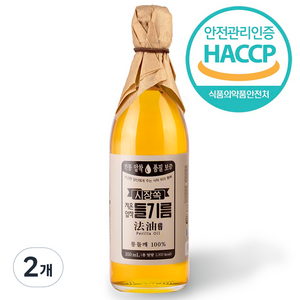 시장쏙 저온압착 들기름, 350ml, 2개