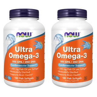 NOW Foods Ultra Omega 3魚油軟膠囊 500EPA 250DHA 1000mg, 180顆, 2罐