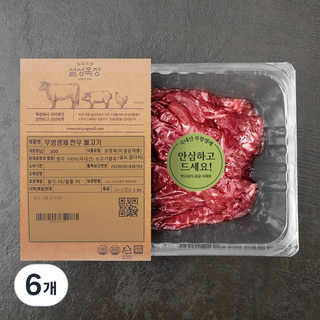 설성목장 무항생제 인증 한우 정육 1등급 불고기용 (냉장), 300g, 6개