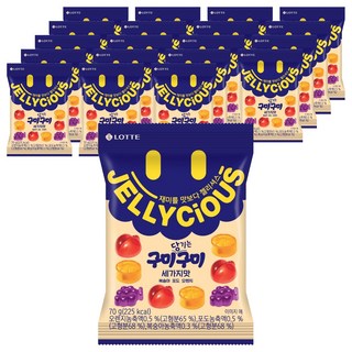 롯데웰푸드 젤리셔스 구미 당기는 구미 세가지맛, 70g, 20개
