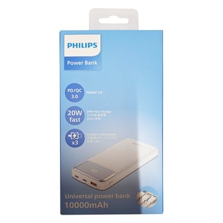 PHILIPS 10000mAh 自帶三線快充行動電源 142 x 68.5 x 17mm 237g, DLP1912CW, 白色