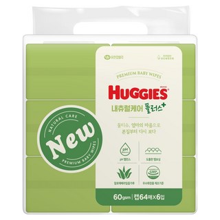 하기스 내츄럴케어 플러스 물티슈 캡형, 60g, 64개입, 6개