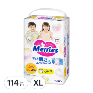 Merries 妙而舒 妙兒褲/尿布 XL (12-22kg) 38片 114片