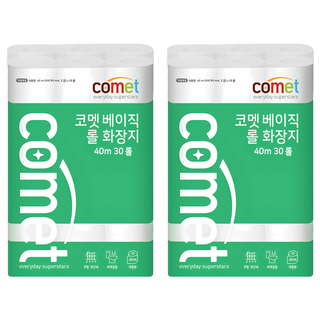 코멧 베이직 2겹 롤화장지 40m, 30개입, 2개