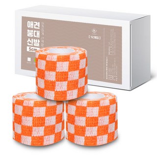 딩동펫 자가접착 애견 붕대신발, 체크오렌지, 12개