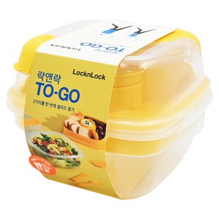 LocknLock Togo 沙拉保鮮盒 黃色, 保鮮盒950ml+隔板+迷你醬料盒+密封蓋+叉勺+塑膠刀, 1組