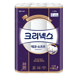 크리넥스 데코앤소프트 천연펄프 3겹 고급롤화장지, 27m, 30개입, 1개