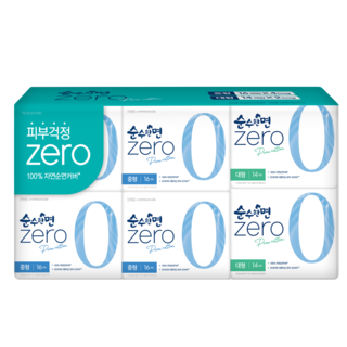 순수한면 제로 순면 뉴 생리대 날개형 중형 16p x 4팩 + 대형 14p x 2팩, 1세트