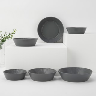 Bloom at home 素色碗盤餐具組 S號+M號+L號, 暗灰色, 2套