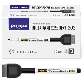 펜맥스 세필 미니 지우개 보드마카, BLACK, 12개