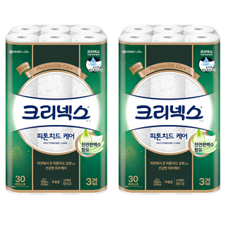 크리넥스 피톤치드 케어 천연펄프 3겹 고급롤화장지, 27m, 30개입, 2개